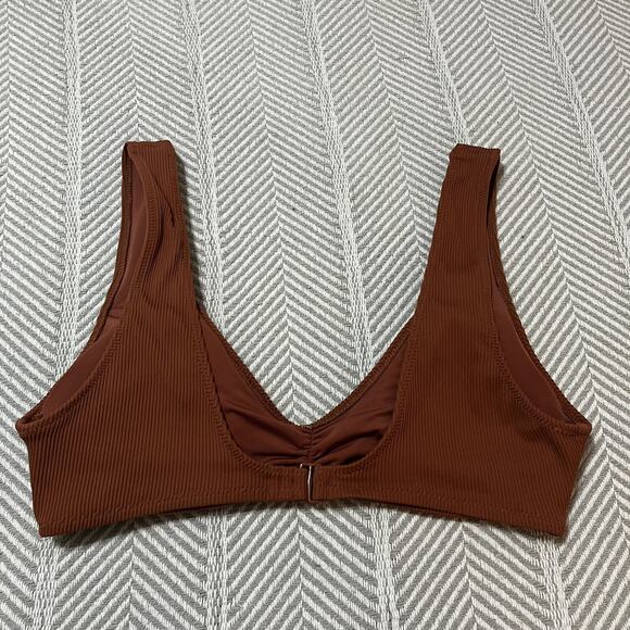 Aerie Swimsuit Top Clay Rust Ribbed Round Scoop Neck Bikini Lightly Padded Sz M - Picture 4 of 10